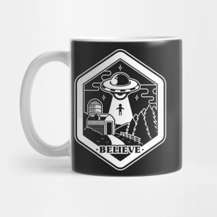 Alien Abduction UFO Believe Farm Logo Mug